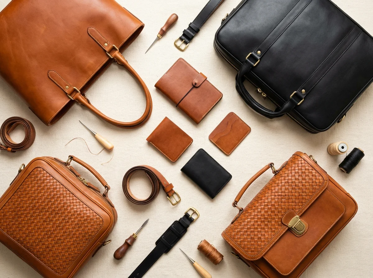 Flat lay de sacs en cuir Anna Morellini